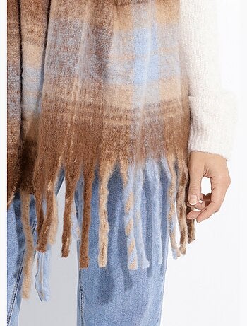 Echarpe longue à carreaux, à franges