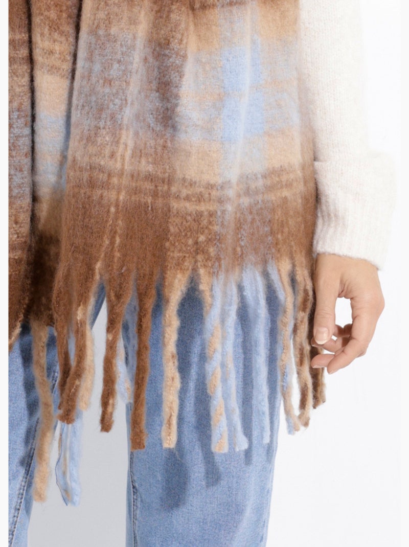 Echarpe longue à carreaux, à franges Bleu - Kiabi