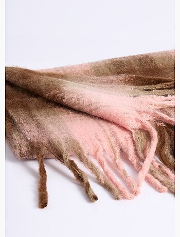 Echarpe longue à carreaux, à franges