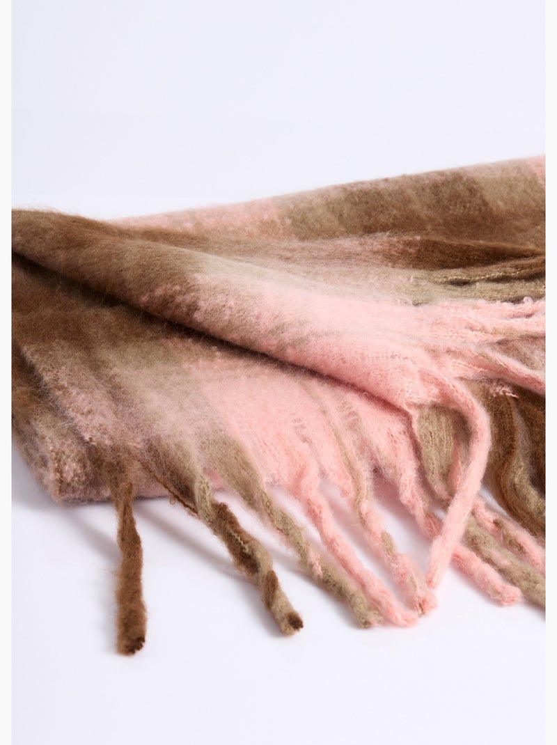 Echarpe longue à carreaux, à franges Rose - Kiabi