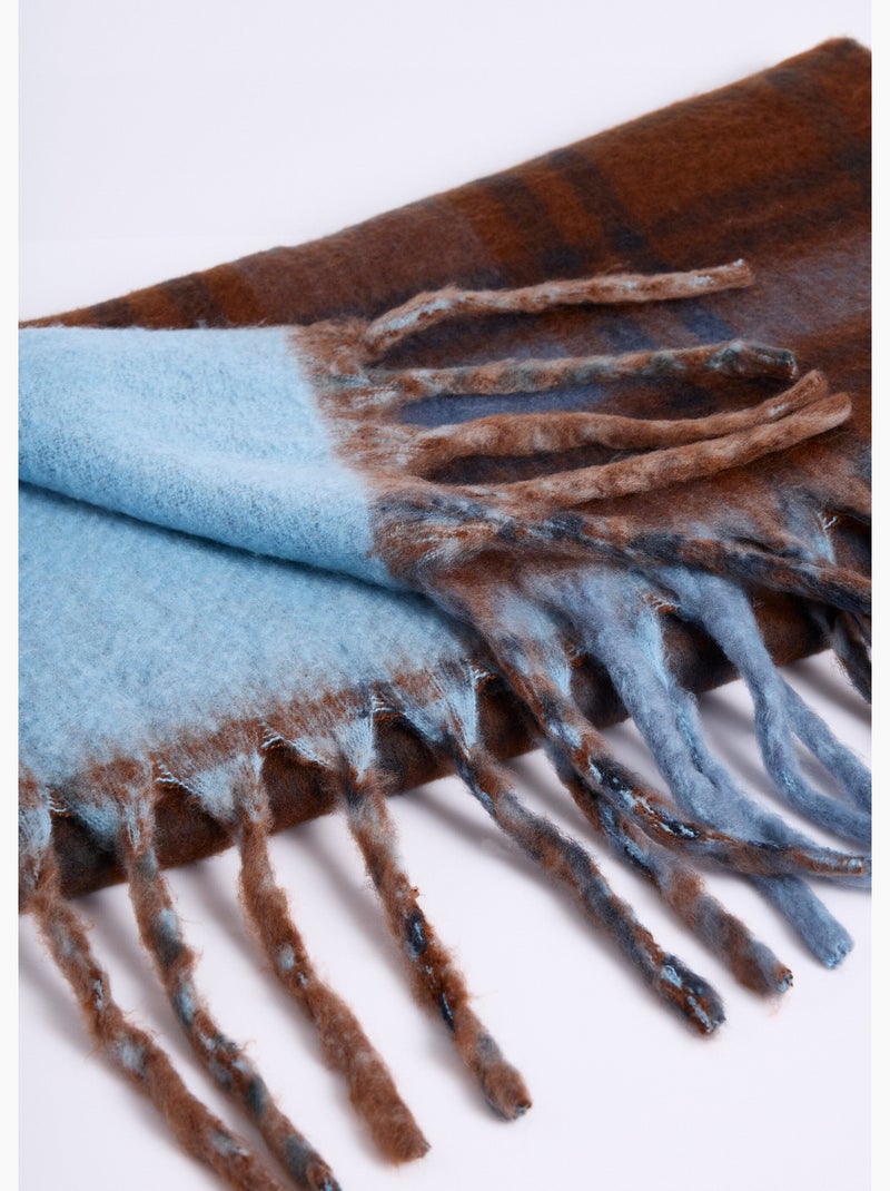 Echarpe longue bicolore carreaux / uni - AFIBEL Bleu - Kiabi
