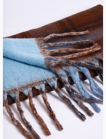 Echarpe longue bicolore carreaux / uni