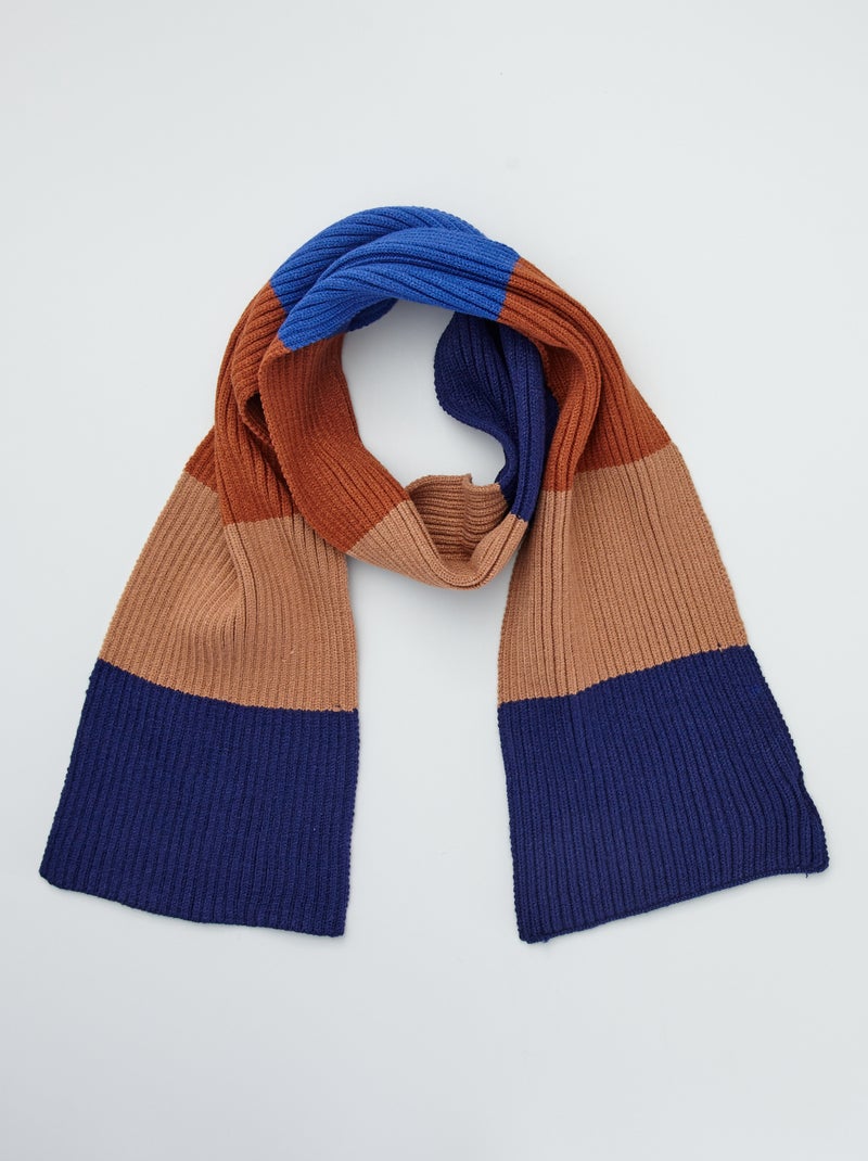 Echarpe maille épaisse rayée Marron/bleu - Kiabi