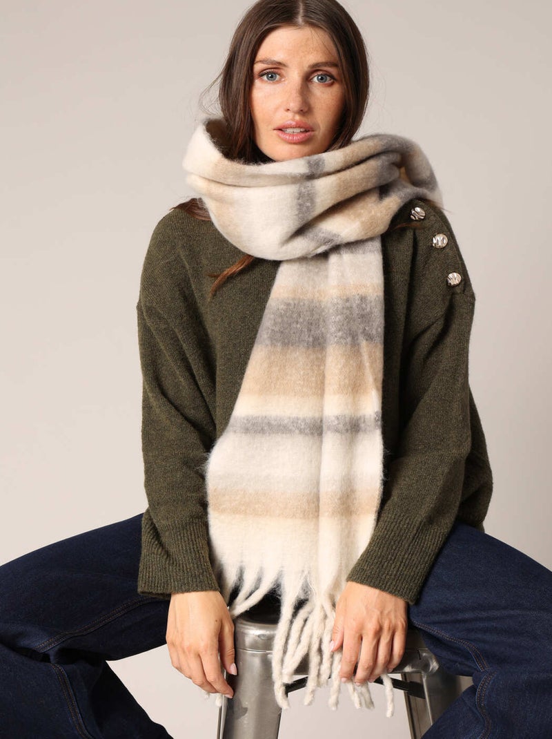 Écharpe oversize finie avec des franges épaisses 'Deeluxe' Beige - Kiabi