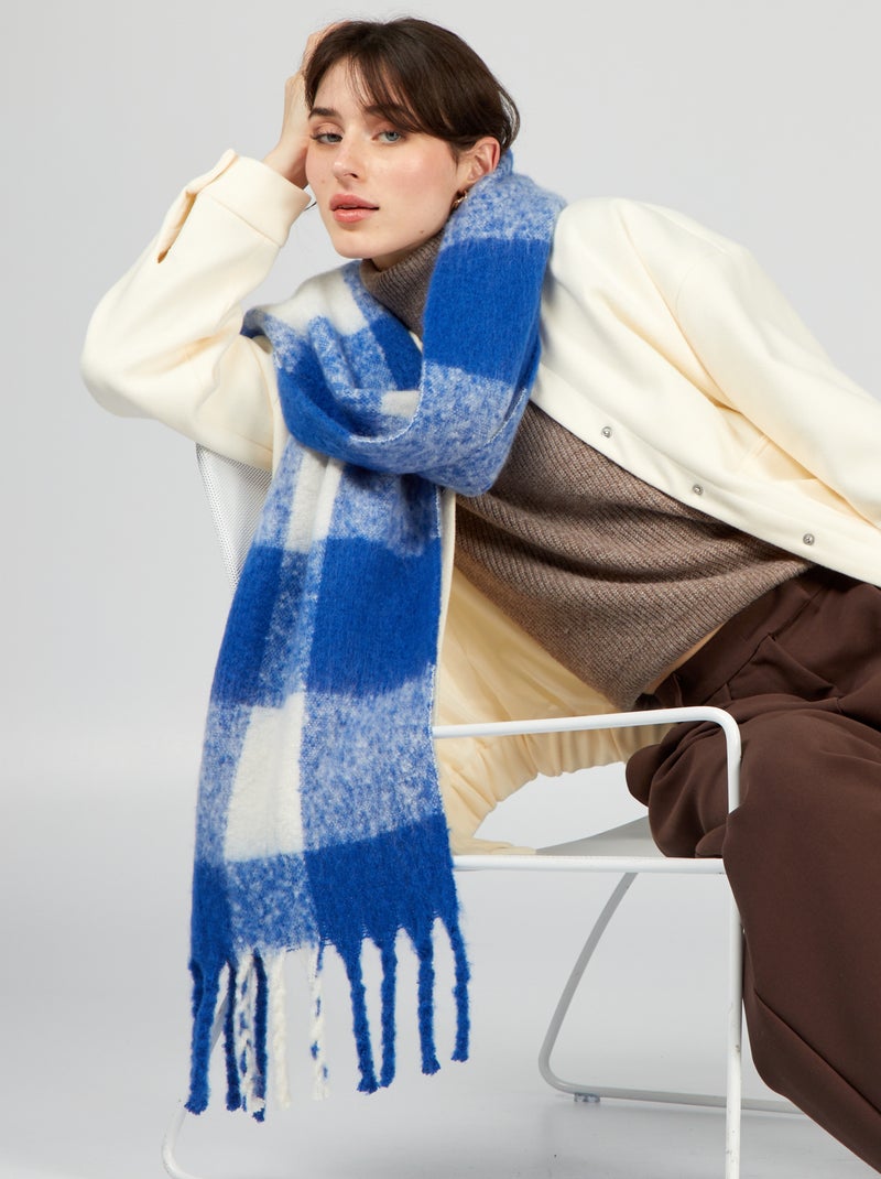 Echarpe plaid avec frange Bleu/blanc - Kiabi