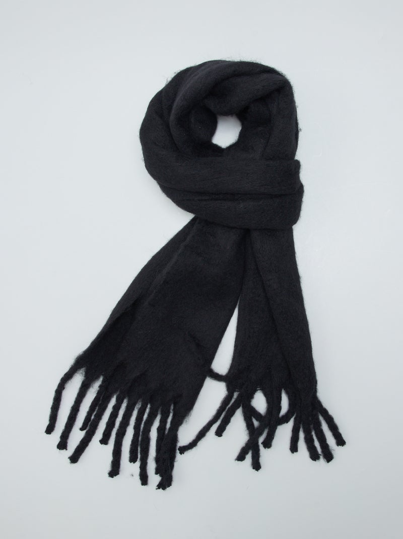 Echarpe plaid avec frange Noir - Kiabi