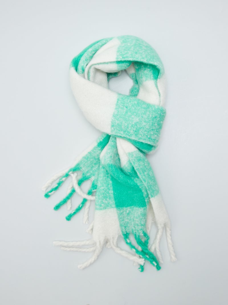 Echarpe plaid avec frange Vert/blanc - Kiabi