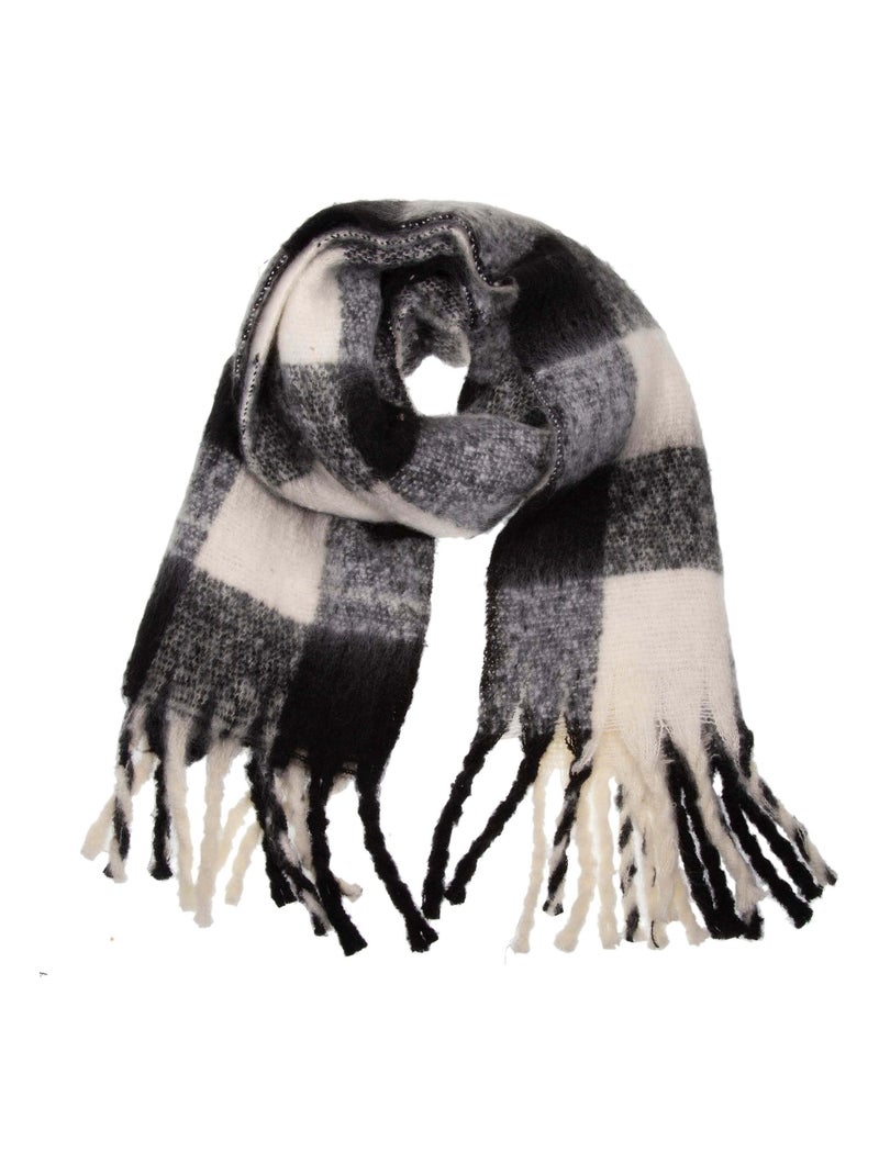 Echarpe type plaid, ultra douce, chaude, très confortable Beige/Noir - Kiabi