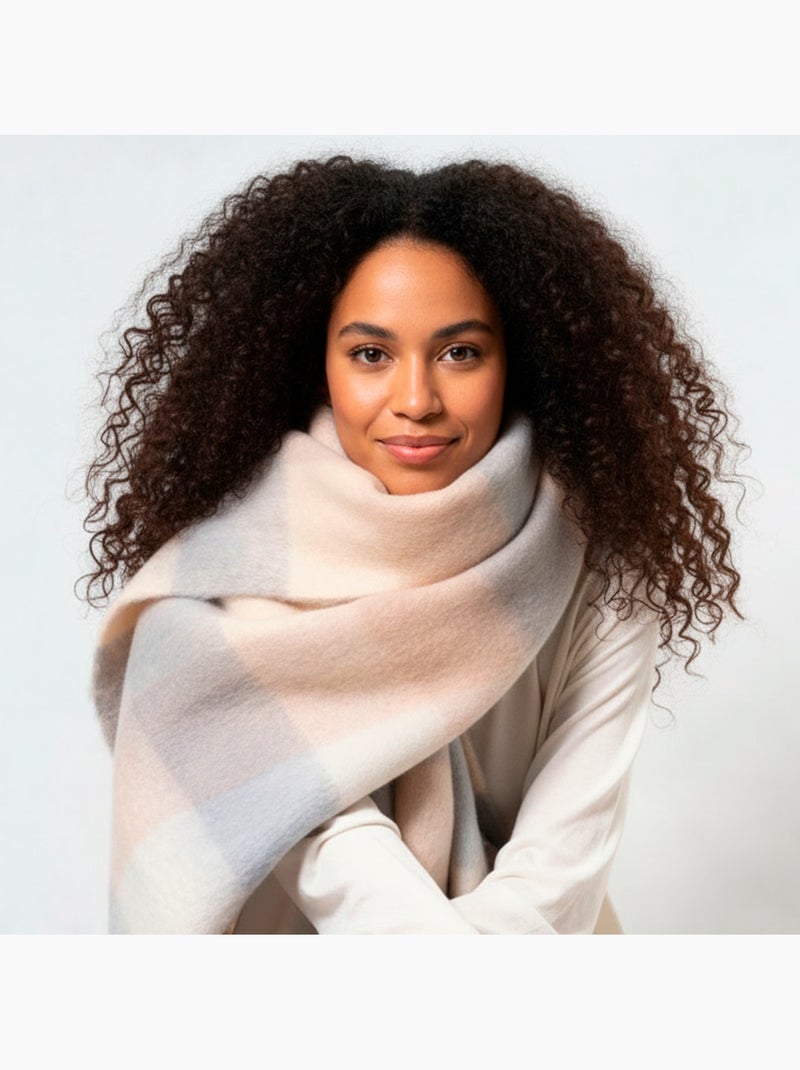 Echarpe type plaid, ultra douce, chaude, très confortable femme isotoner Beige gris - Kiabi