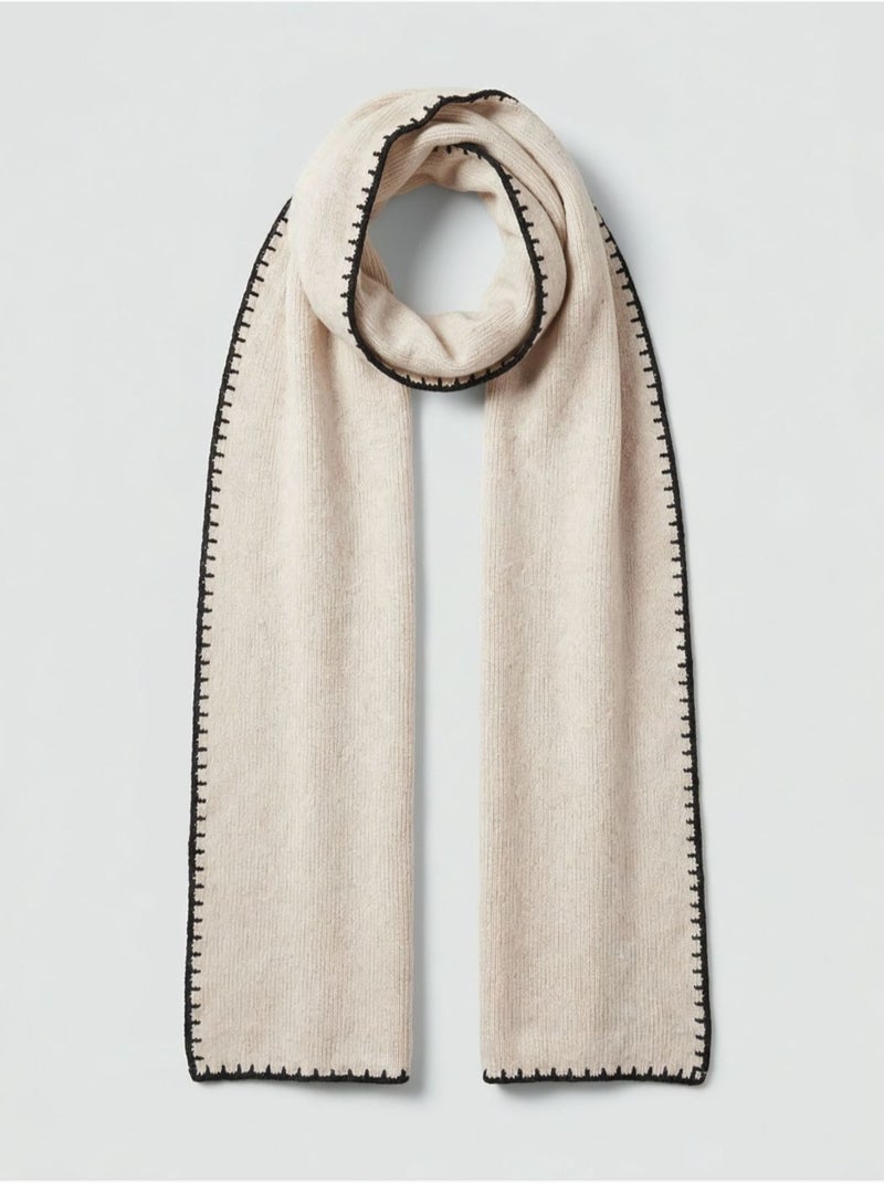 Écharpe unie douce avec finitions contrastées femme 'deeluxe' Beige argile - Kiabi