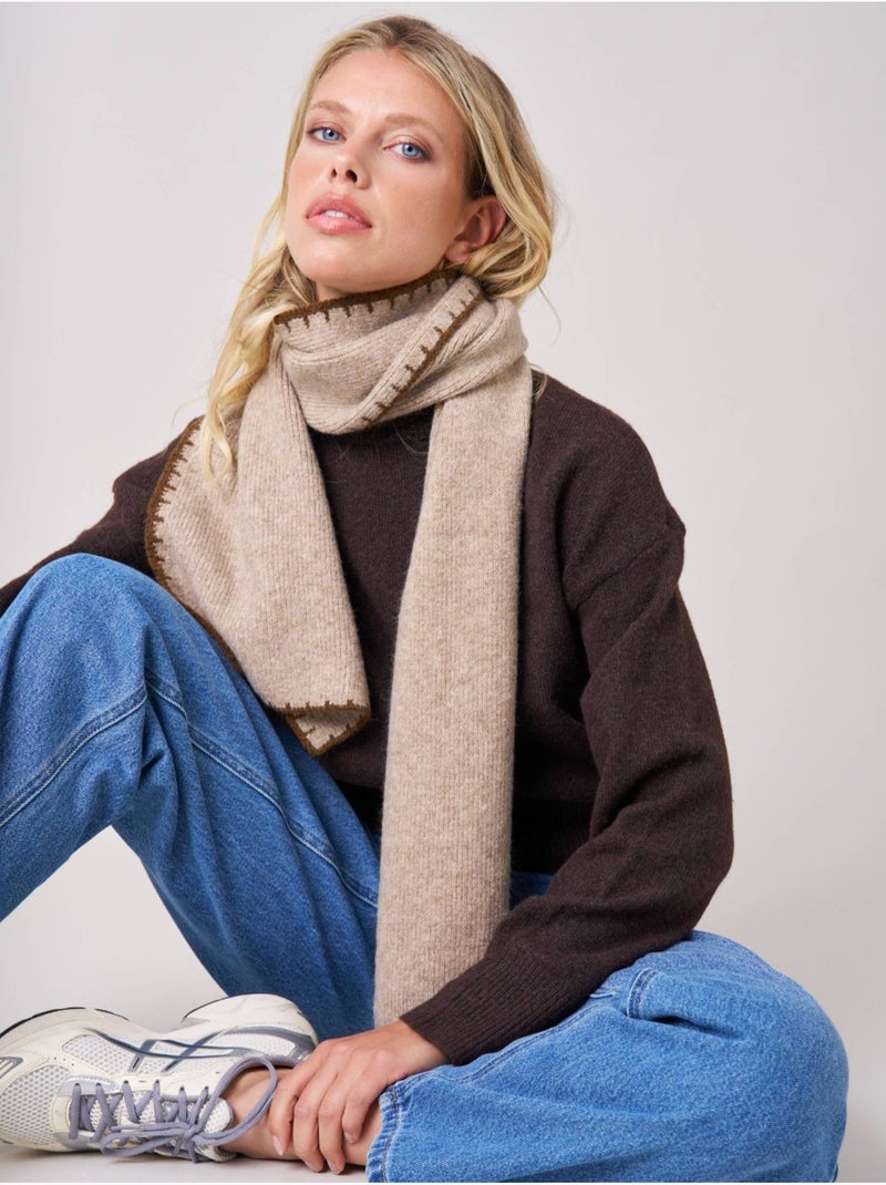 Écharpe unie douce avec finitions contrastées femme 'Deeluxe' Marron cappuccino - Kiabi