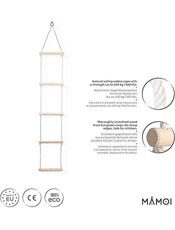 Échelle d’escalade en bois & corde de coton 5 échelons pour enfant