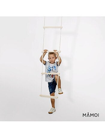Échelle d’escalade en bois & corde de coton 5 échelons pour enfant