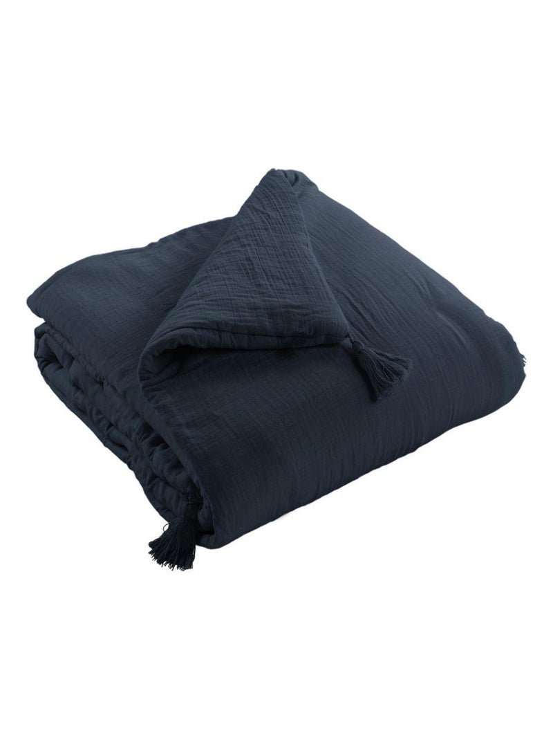 Edredon 150x150 en double Gaze de coton Bleu nuit - Kiabi