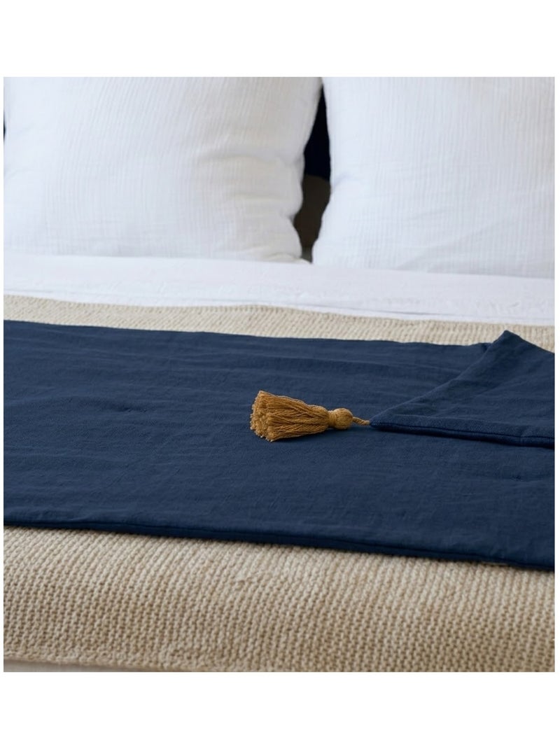 Edredon bout de lit en coton avec pompons Cocon Bleu marine - Kiabi