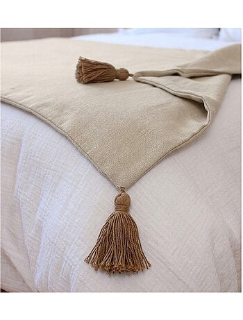 Edredon bout de lit en coton avec pompons Cocon