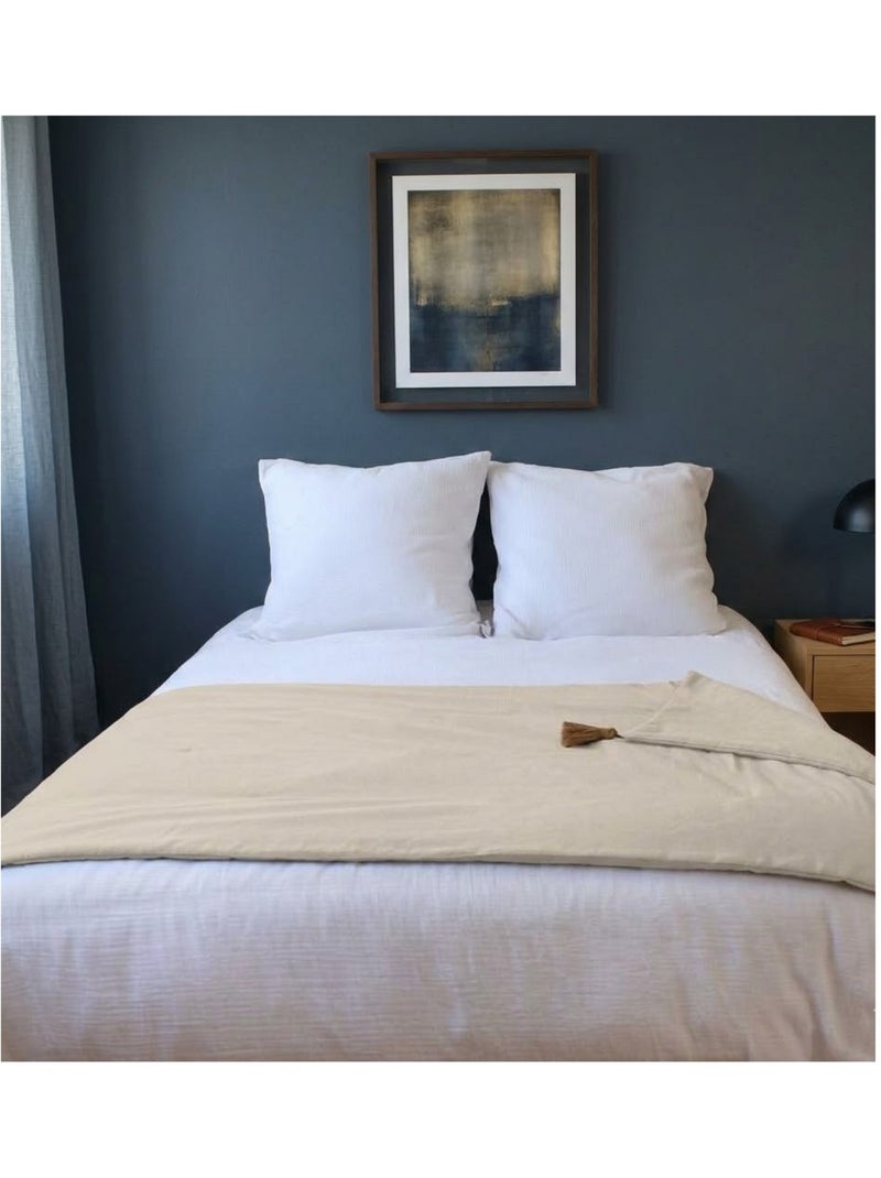 Edredon bout de lit en coton avec pompons Cocon Ecru - Kiabi