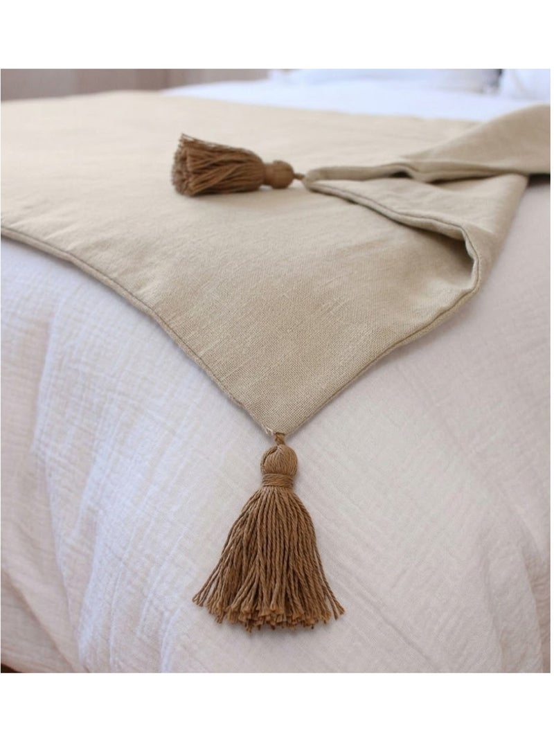 Edredon bout de lit en coton avec pompons Cocon Ecru - Kiabi