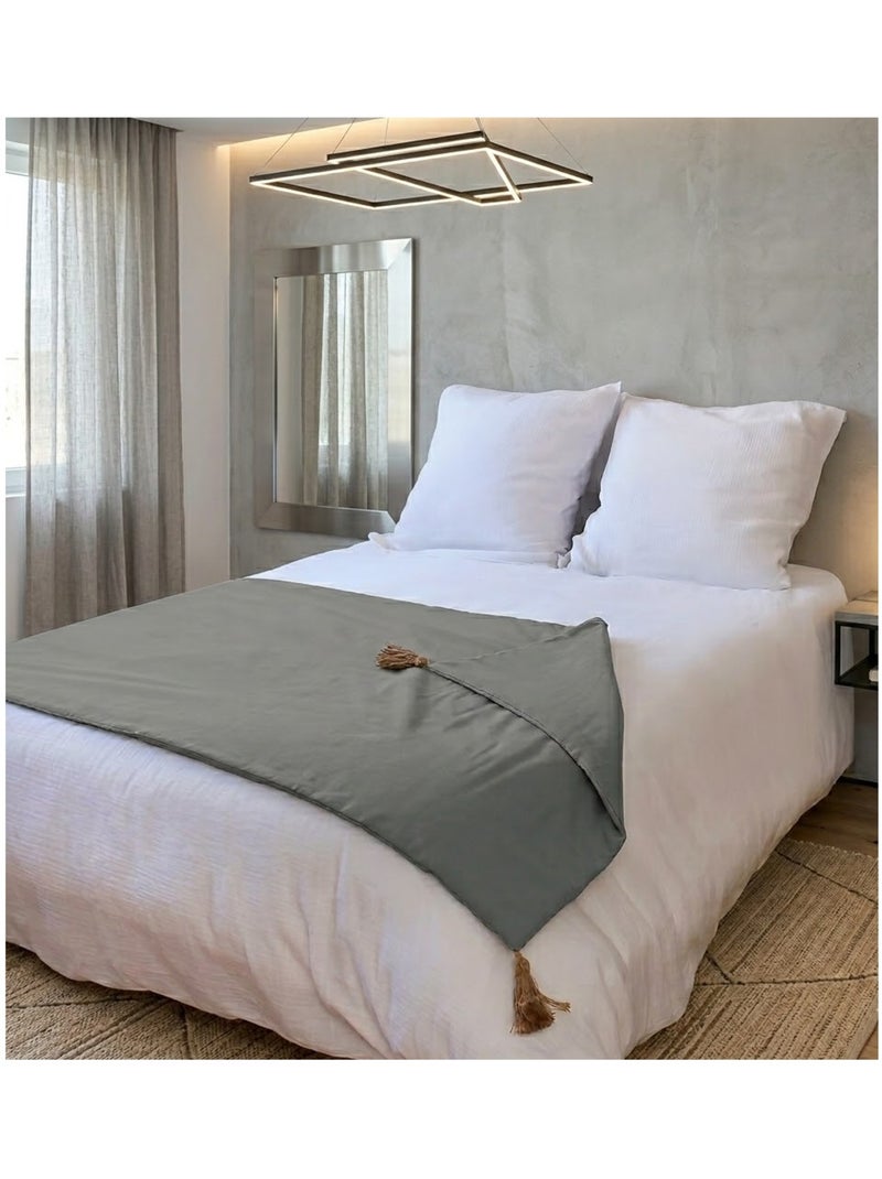 Edredon bout de lit en coton avec pompons Cocon Gris clair - Kiabi