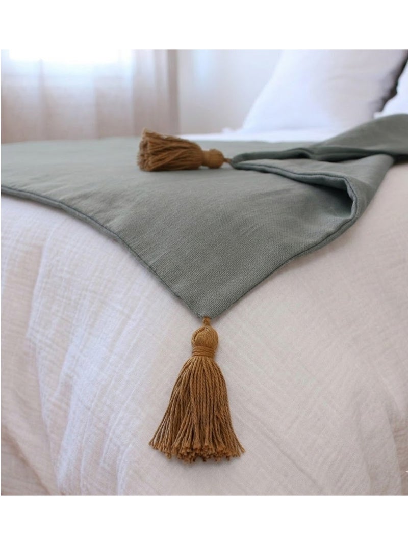 Edredon bout de lit en coton avec pompons Cocon Gris clair - Kiabi