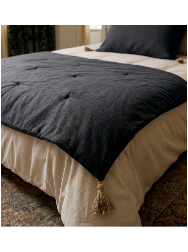 Edredon bout de lit en coton avec pompons Cocon Gris foncé - Kiabi