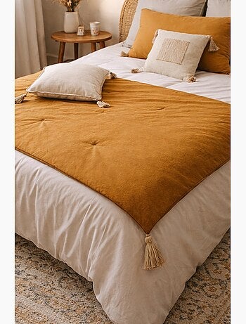 Edredon bout de lit en coton avec pompons Cocon