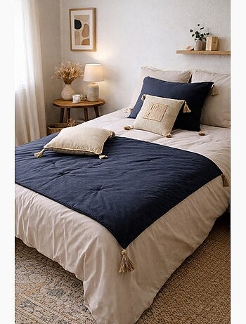 Edredon bout de lit en coton avec pompons Cocon