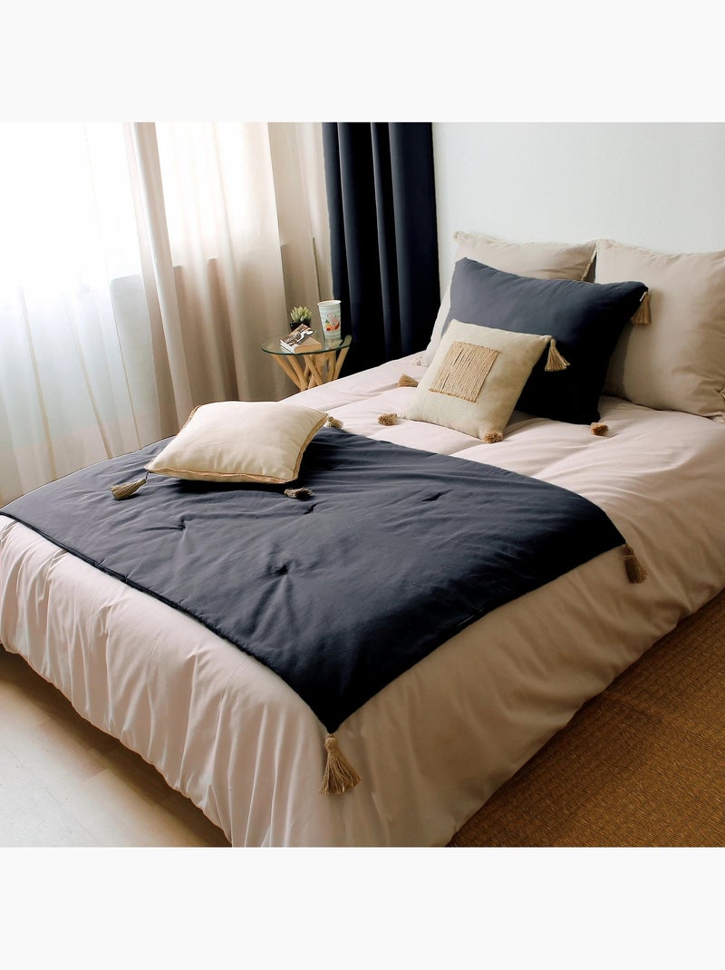 Edredon bout de lit en coton avec pompons Cocon Noir - Kiabi