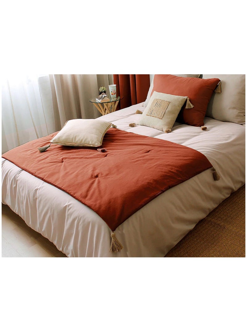 Edredon bout de lit en coton avec pompons Cocon Terracotta - Kiabi