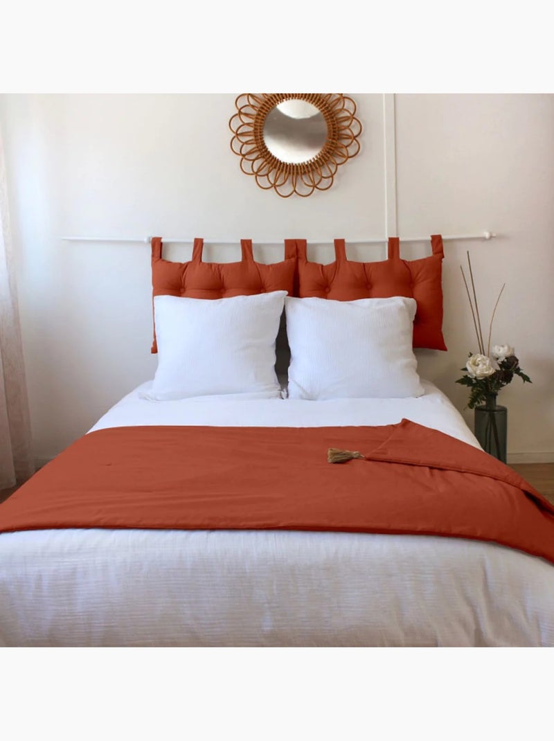 Edredon bout de lit en coton avec pompons Cocon Terracotta - Kiabi