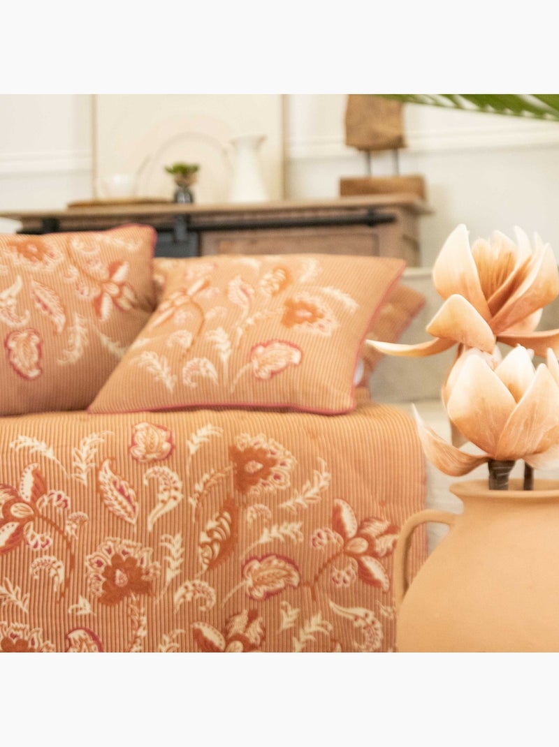 Édredon décoratif en polylin motif floral Rouge brique - Kiabi