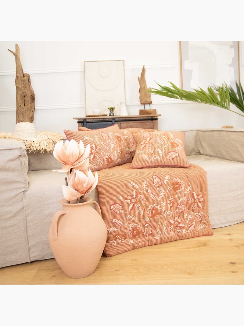 Édredon décoratif en polylin motif floral Rouge brique - Kiabi