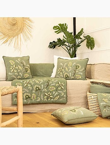 Édredon décoratif en polylin motif floral