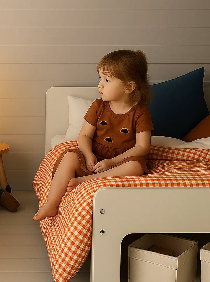 Edredon en Coton Bio Vichy Orange - Kiabi