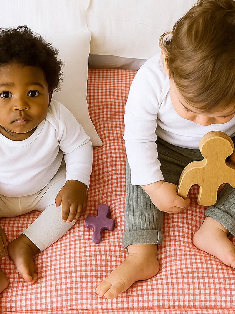 Edredon en Coton Bio Vichy Orange - Kiabi