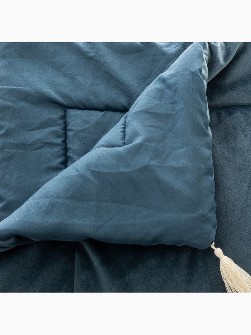 Édredon en velours avec pompons SONIA Bleu - Kiabi