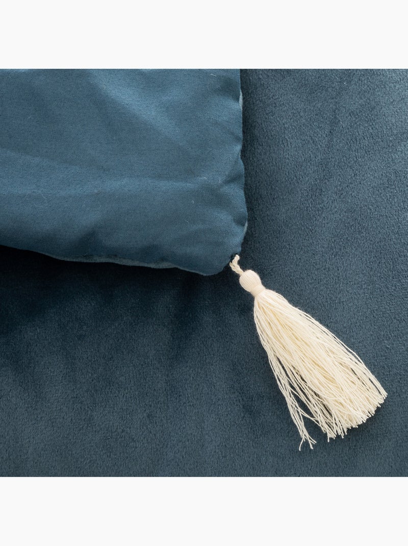 Édredon en velours avec pompons SONIA Bleu - Kiabi