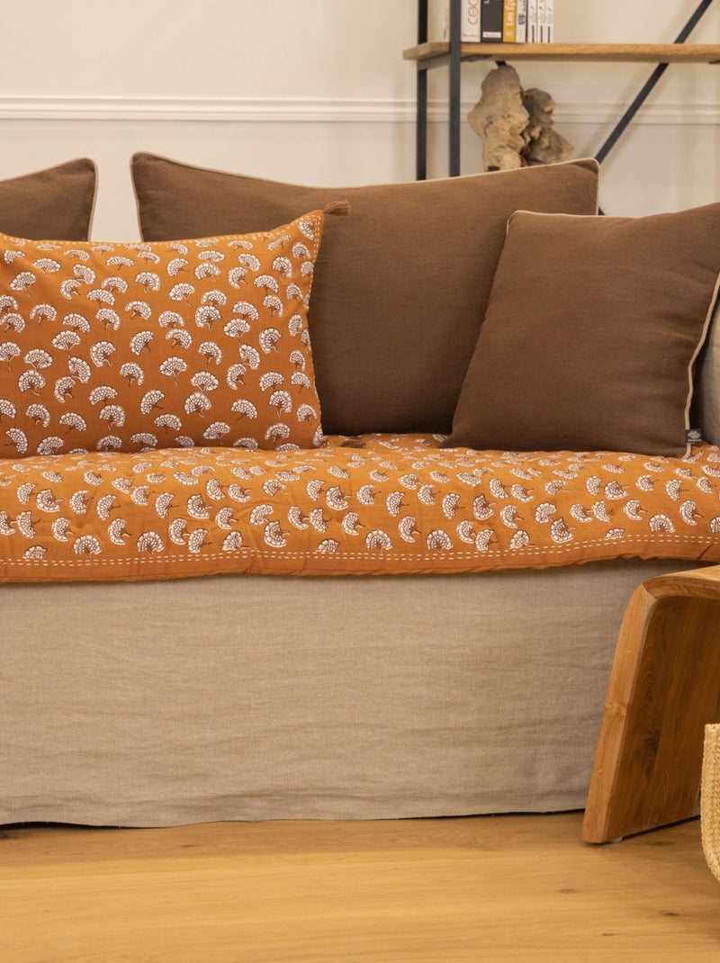 Édredon imprimé 100% coton avec pompon Marron foncé - Kiabi