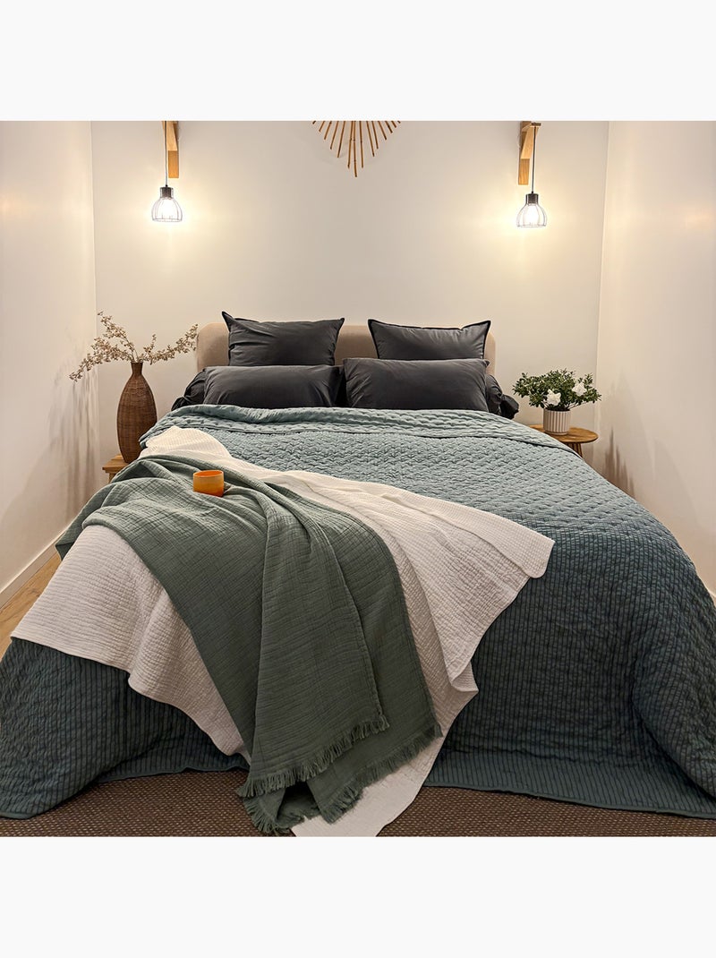 Edredon ou jeté de lit matelassé microfibre Vert d'eau - Kiabi