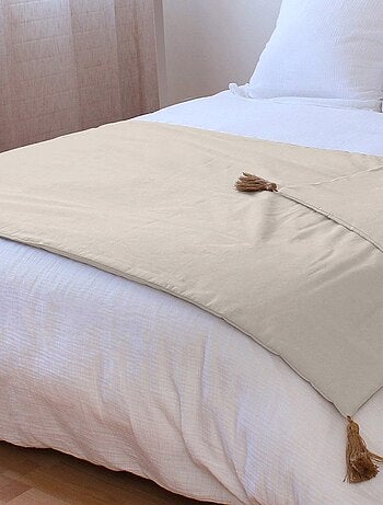 Édredon Panama 90x190 cm pompons jute terracotta