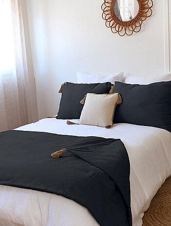 Édredon Panama 90x190 cm pompons jute terracotta