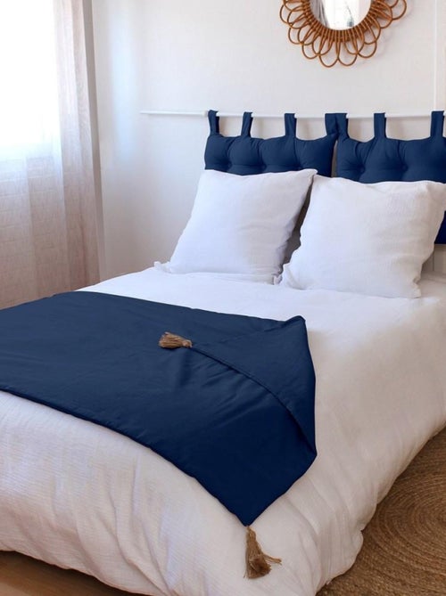 Édredon Panama 90x190 cm pompons jute marine - Kiabi