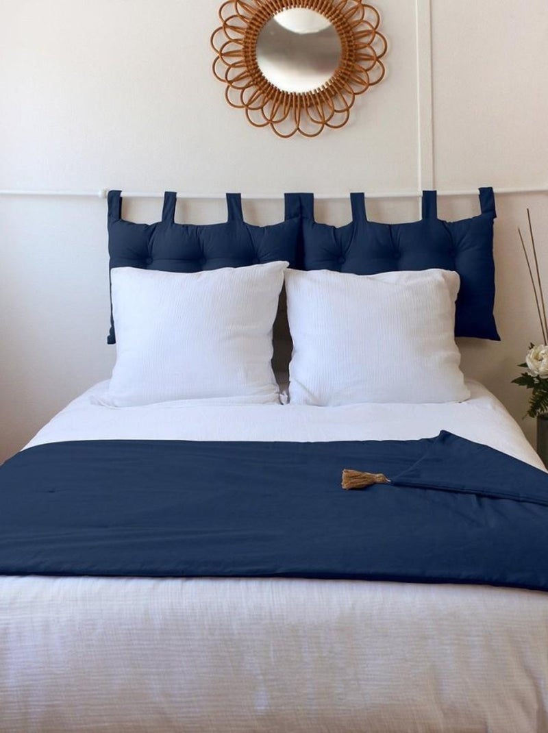 Édredon Panama 90x190 cm pompons jute marine Bleu - Kiabi