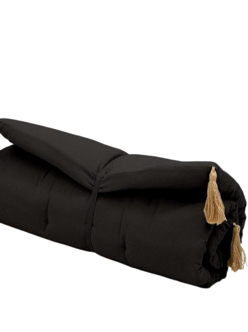 Édredon Panama 90x190 cm pompons jute noir Noir - Kiabi