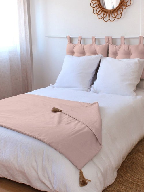Édredon Panama 90x190 cm pompons jute rose - Kiabi