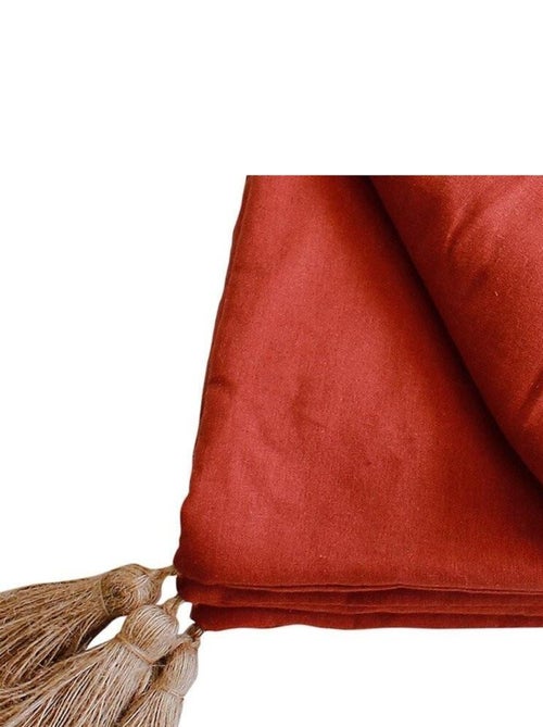 Édredon Panama 90x190 cm pompons jute terracotta - Kiabi