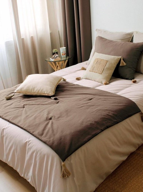 Édredon Panama 90x190 cm pompons jute vison - Kiabi