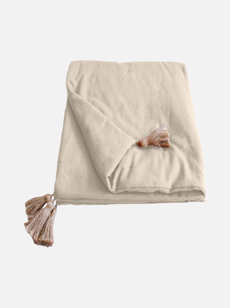 Edredon Panama avec pompons en jute Ecru - Kiabi