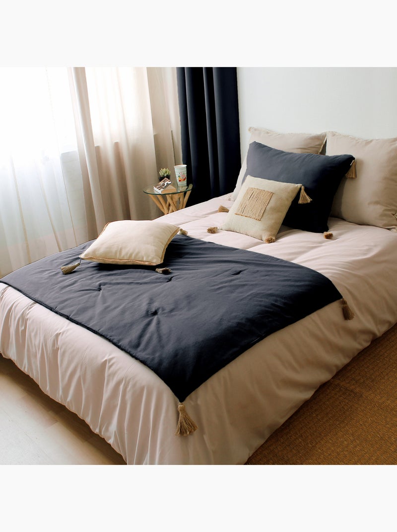 Edredon Panama avec pompons en jute gris anthracite - Kiabi