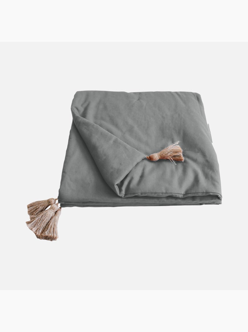 Edredon Panama avec pompons en jute Gris - Kiabi